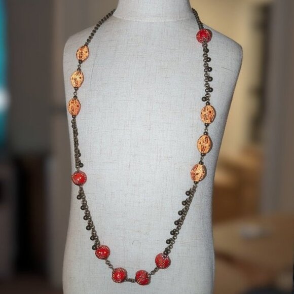 Chico's Boho Long Textured Beaded Beads Indian Asian Inspired 36" Necklace Retro - Picture 1 of 6